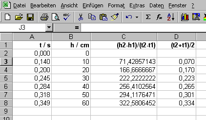 Berechnung der Geschwindigkeiten